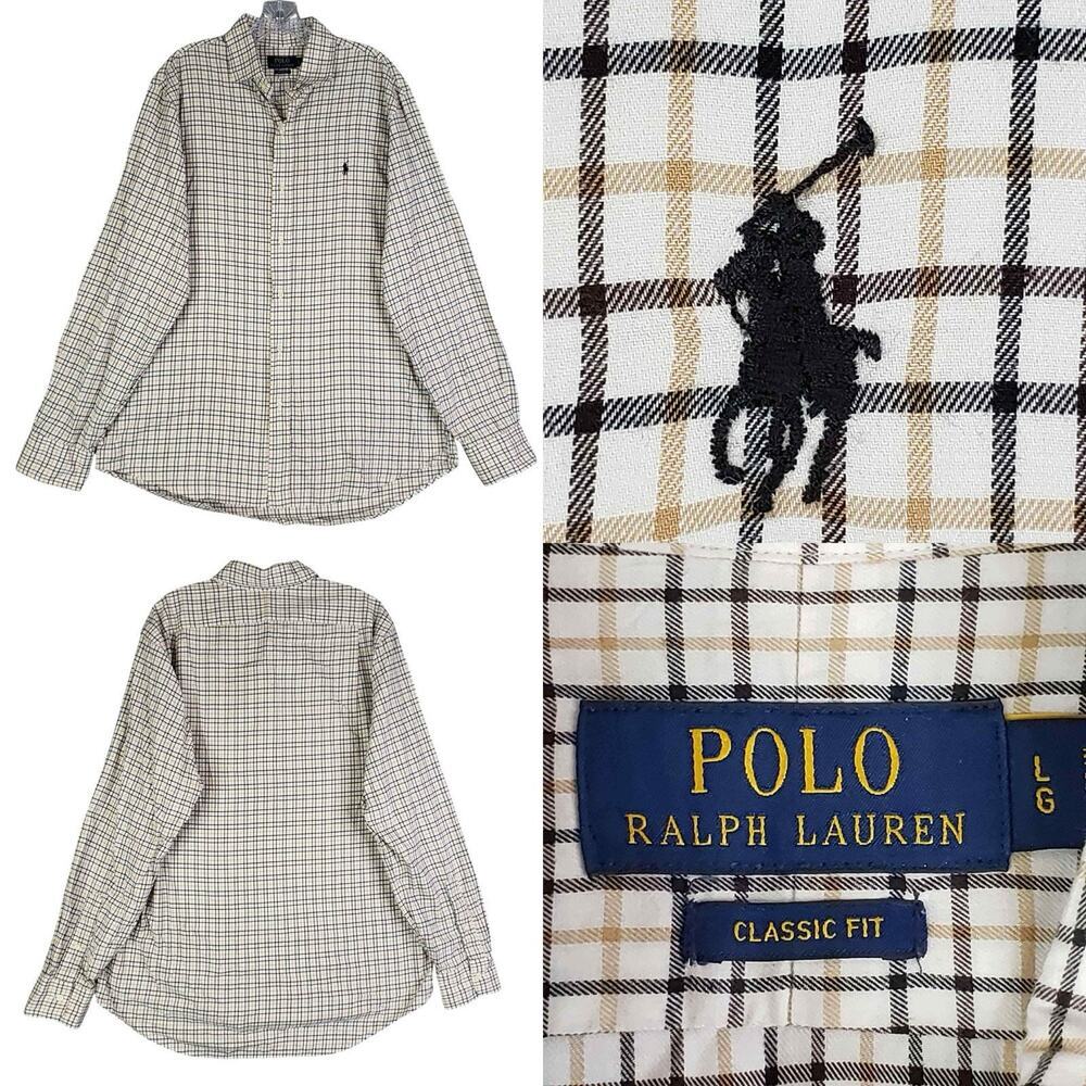 Polo Ralph Lauren Shirt Oxford Mens Size Large Brown Fall Plaid Button Down LS